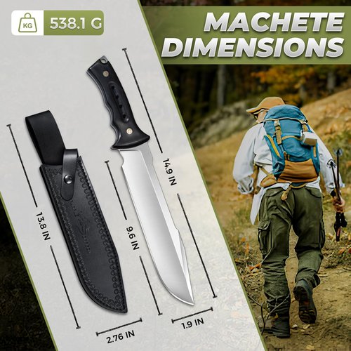Purple Dragon Machete For Cutting Trees Heavy Duty - Fixed Blade Knife for Yard Work, Garden Clearing, Outdoor Survival, Bushcraft, Camping, Hunting – Includes Sheath
