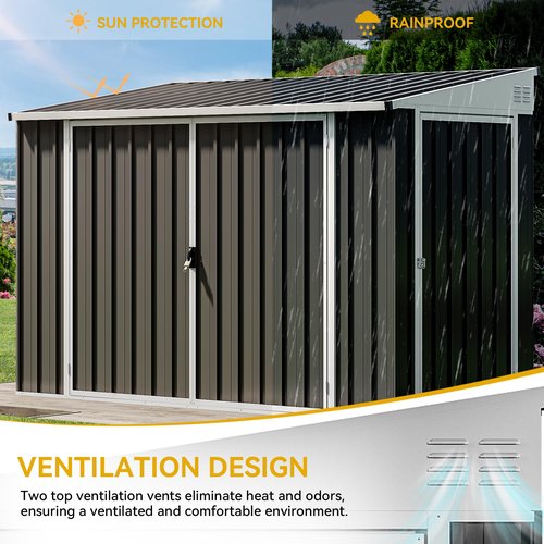 DWVO 8x4 FT Outdoor Weatherproof Storage Shed, Secure Metal Bike Shed w/Lockable Entry, Garden Storage Solution for Lawn Equipment, Tools, Waste Bin, Dark Gray