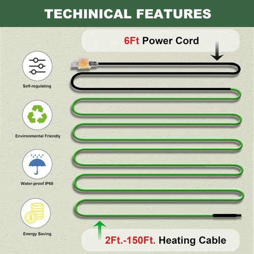 MAXKOSKO 10 Feet Pipe Heat Cable for Water Pipe Freeze Protection, Self-Regulating Heat Tape for Metal And Plastic Home Pipes, Anti-Freeze Pipe Heating Trace System 120 V