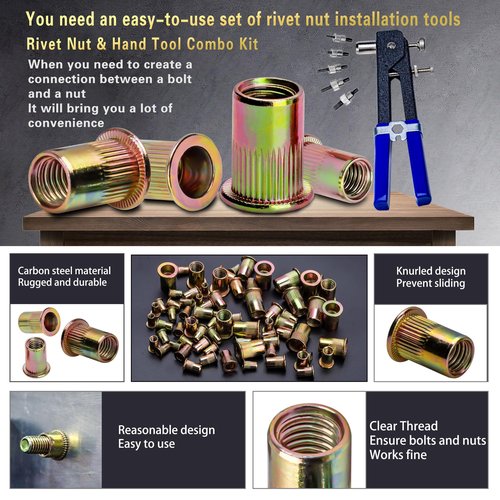 ASKWAY Pressure Rivet Nut Tool Kit, 430Pcs Metric Rivet Nut Combination (M8/M6/M5/M4/M3), Suitable for Furniture, Decoration, Automotive, Marine and Industrial Applications