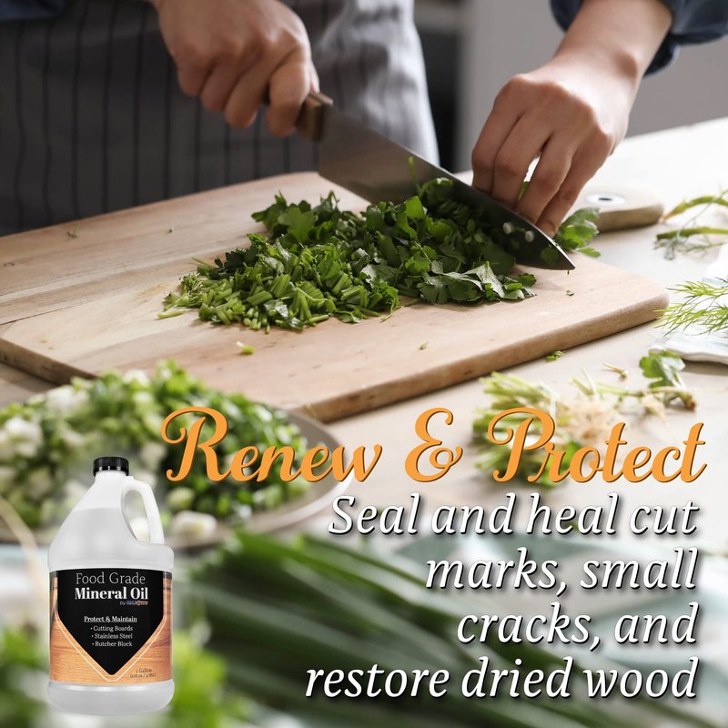 MAXTITE Mineral Oil for Cutting Boards and All Wood Care, Ultrapure Food Grade Made in USA (1 Gallon) - Condition Wood, Butcher Block Countertop, Stainless Steel, Knife, Tools, and Equipment