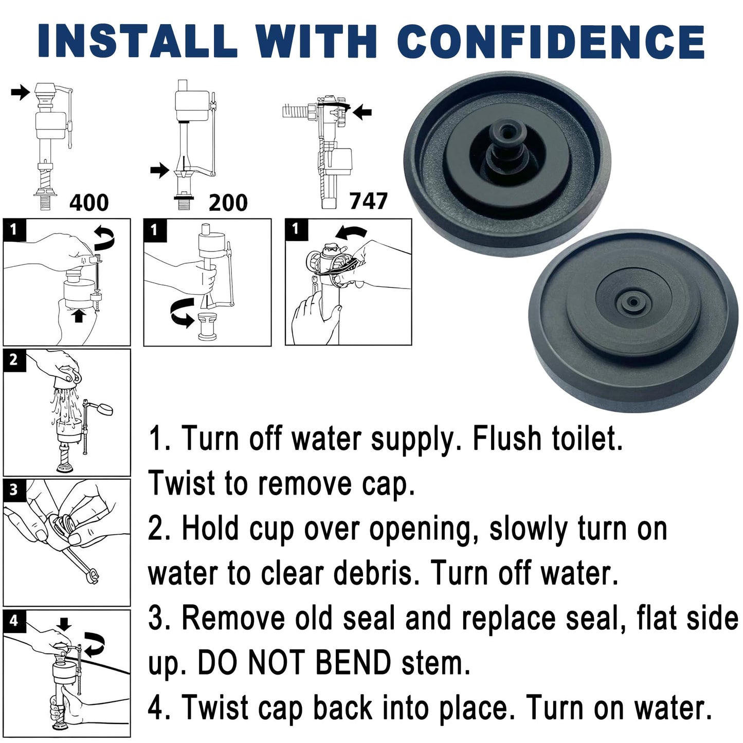 83143 Toilet Fill Valve Seal Replacement Part Compatible with Kohler Toilet Tank Fill Valve Rubber Seal Diaphragm - Durable, Easy DIY Fix (Pack of 2)