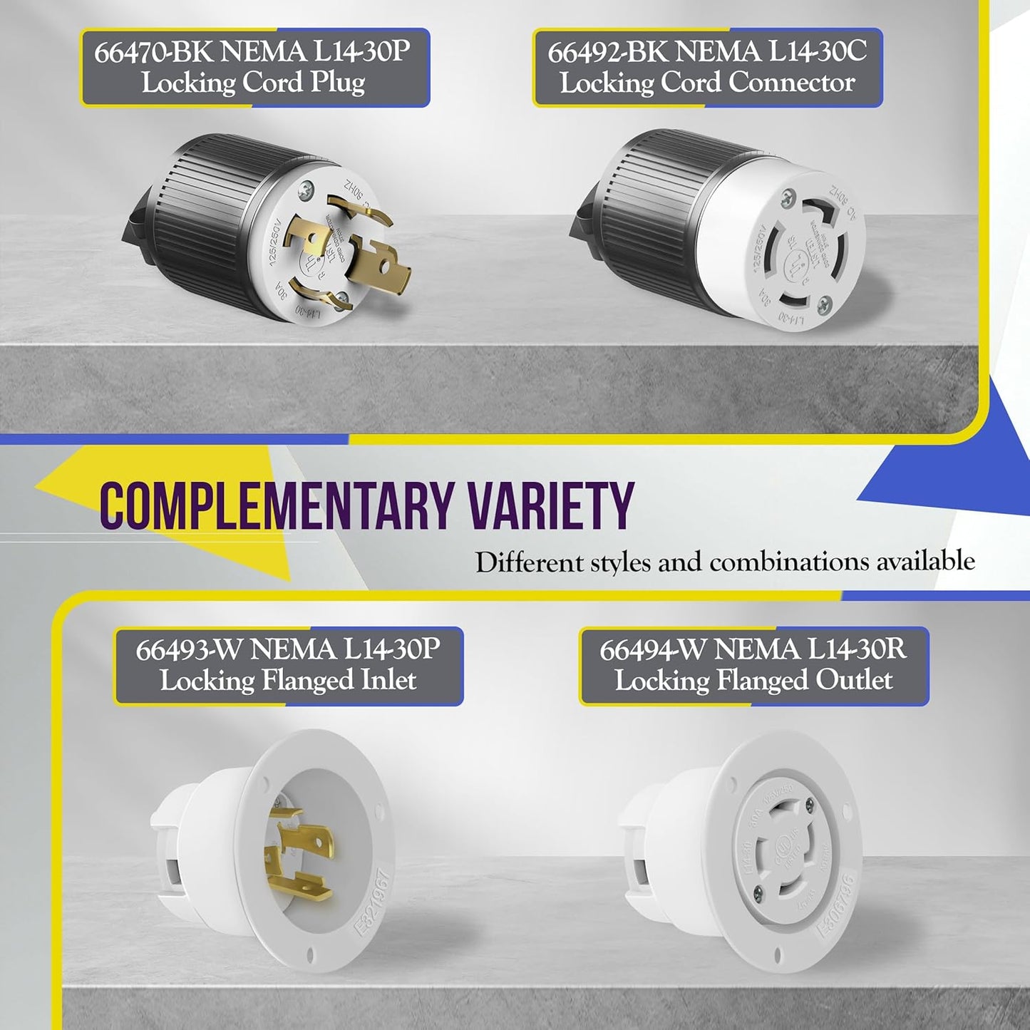 ENERLITES NEMA L14-30P Locking Plug Connector for Generator, Twist Lock Male Plug, 30 Amp, 125/250 Volt ,3 Pole, 4 Wire Grounding, Industrial Grade Heavy Duty, UL Listed, 66470-BK, Black