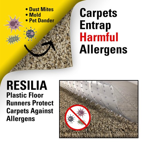 RESILIA Industrial Deep Pile Carpet Runner - Crosshatch Pattern Non Slip Carpet & Rug Protector Mat, Waterproof Clear Plastic Vinyl Floor Covering, 24 Inches Wide x 6 Feet Long, Made in The USA