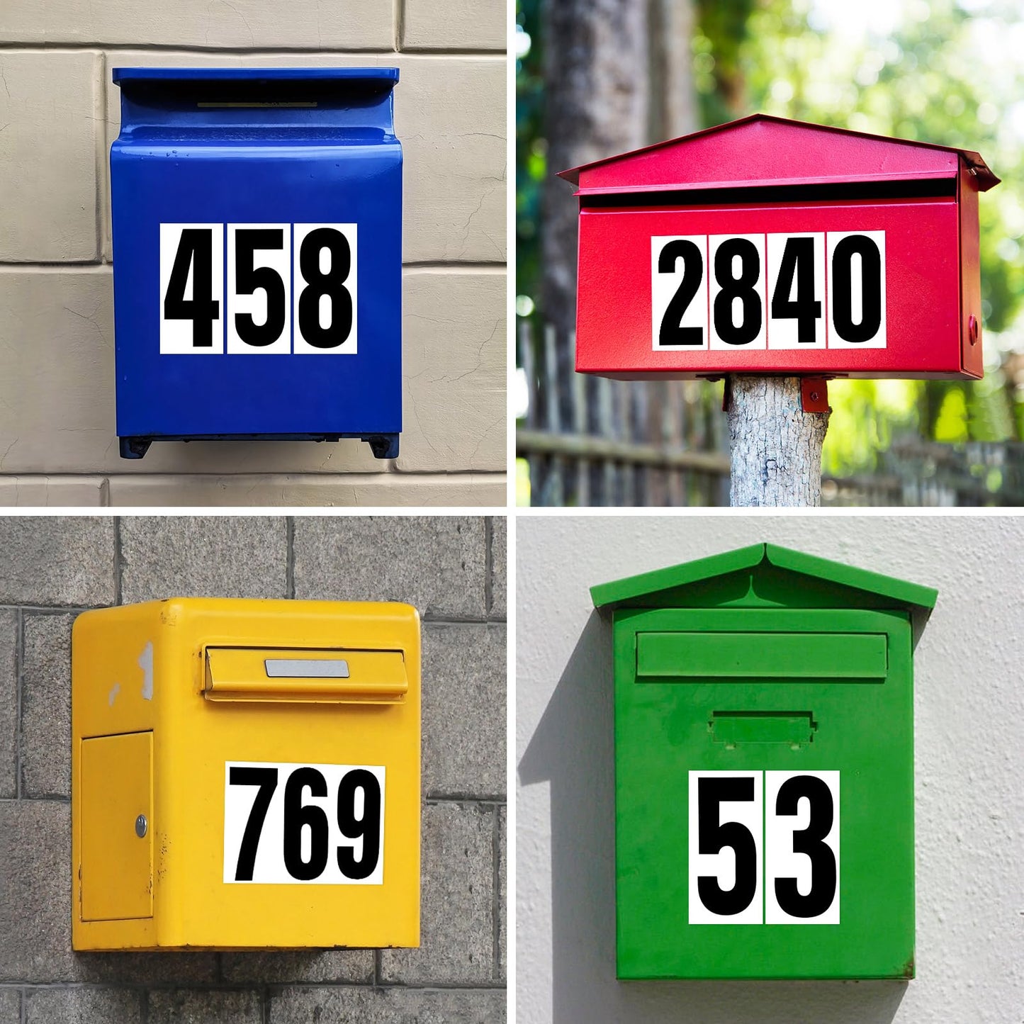 Reflective Number Stickers, 4 Sets 4 Inch Vinyl Waterproof Black Mailbox Numbers for Outside, Strong Self-Adhesive House Numbers Decals for Mailbox Door Signs Trucks