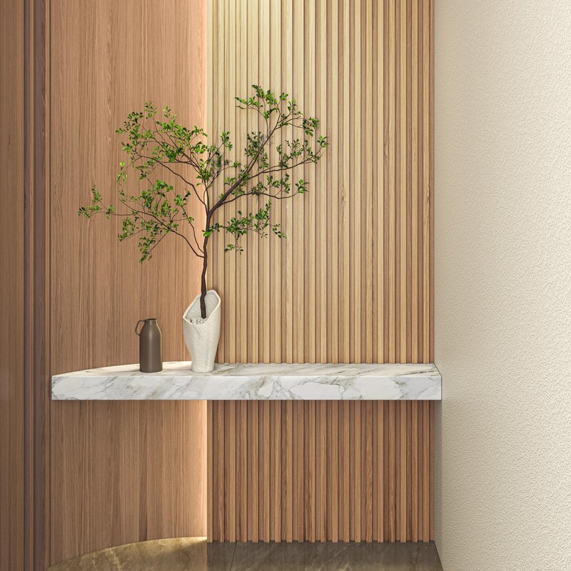 Art3d Slat Wood Wall Paneling for Interior and Ceiling Decoration - Pack of 4pcs + 1pc End-Trim, Size 108 x 5.7in.- Oak