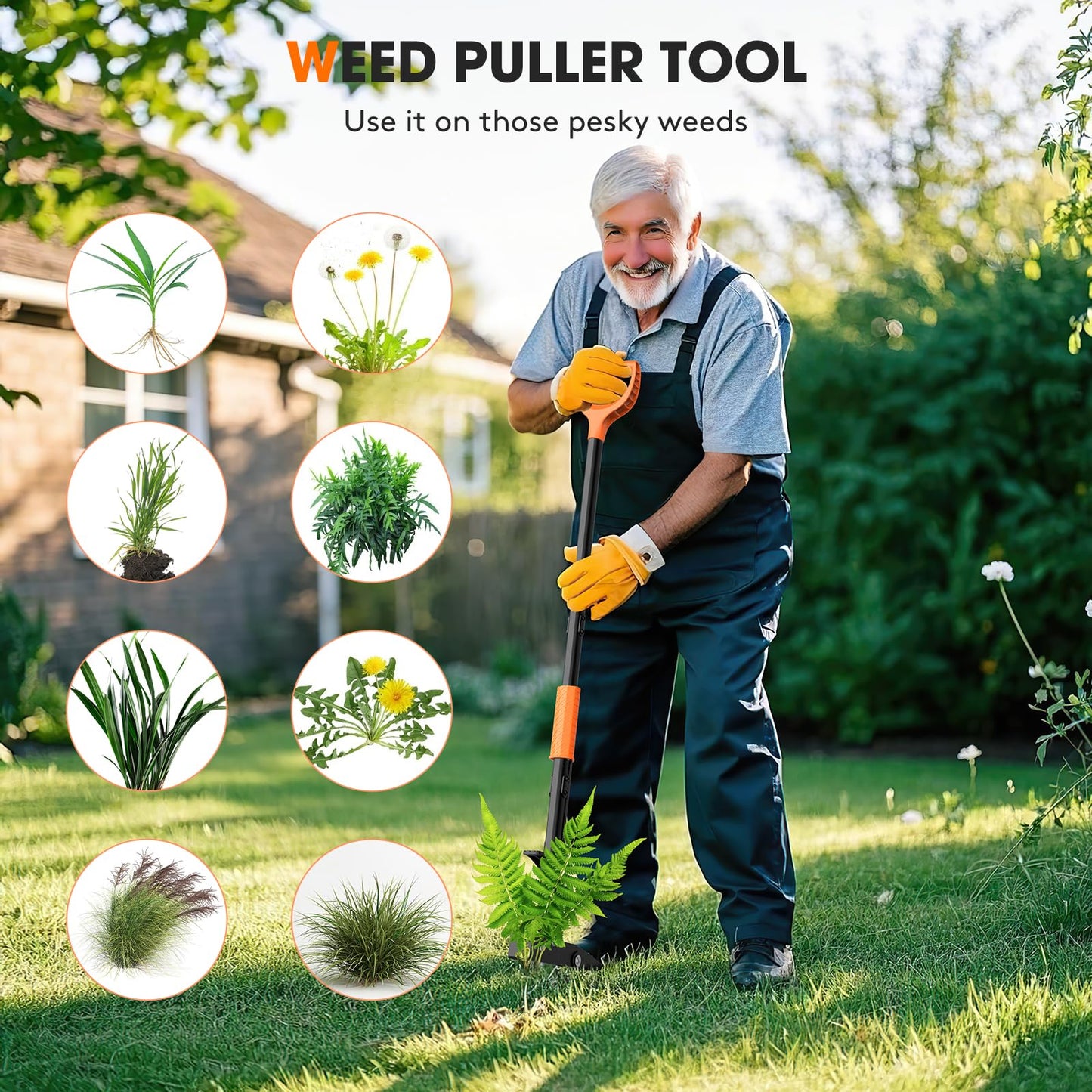 Tovve 4-Claw Weed Puller Tool, 42" Stand Up Gardening Hand Weeding Tool, Upgraded Iron Claw Garden Weeder with D-Handle, Root Weeder Tool with Weed-Eject Design - Standing up Mowing is Easier