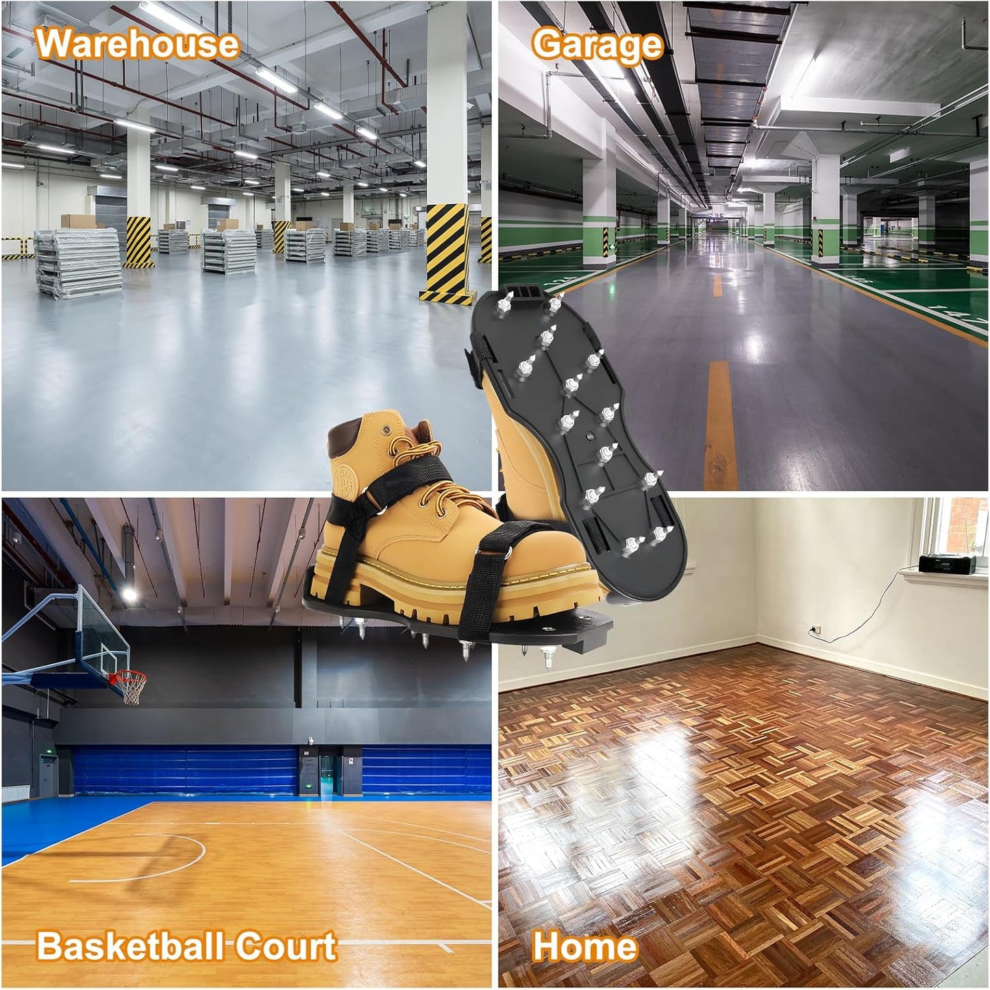Epoxy Floor Spiked Shoes Fully Assembled Gunite Spiked Shoes with 3/4" Short Spikes for Garage Floor Epoxy, Overlays, Cover Installation,1 Pair (Black)