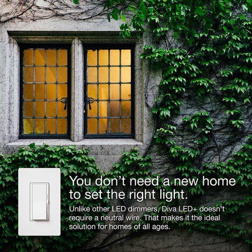 Lutron Diva LED+ Dimmer Light Switch for Dimmable LED, Halogen, and Incandescent Bulbs, 150 Watt, Single-Pole or 3-Way, DVCL-153P-WH, White