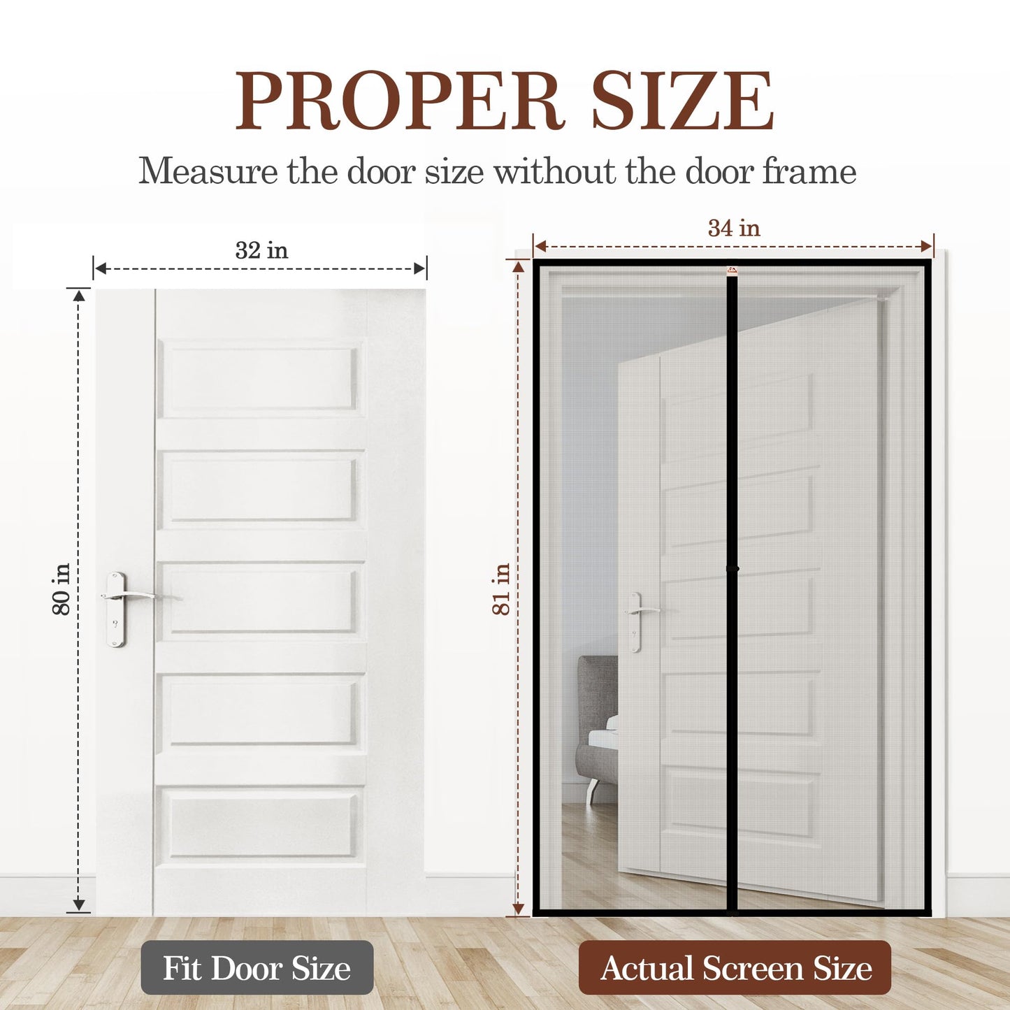 Yotache Magnetic Screen Door for 32x80 Doors, Screen Size 34"x81" High-Density Fiberglass Mesh with Powerful Magnets & Windproof Hasp for Front/Back Patio Doors, Black