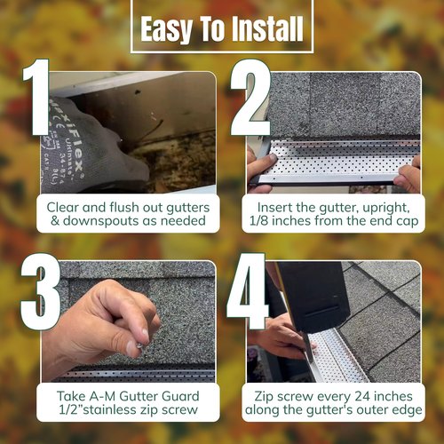 A-M Gutter Guard - Heavy Duty Lifetime Quality Aluminum Leaf & Debris Protection for 5-inch and 6-inch (5 Inch-200 Feet, Mill Finish) - Made in The USA