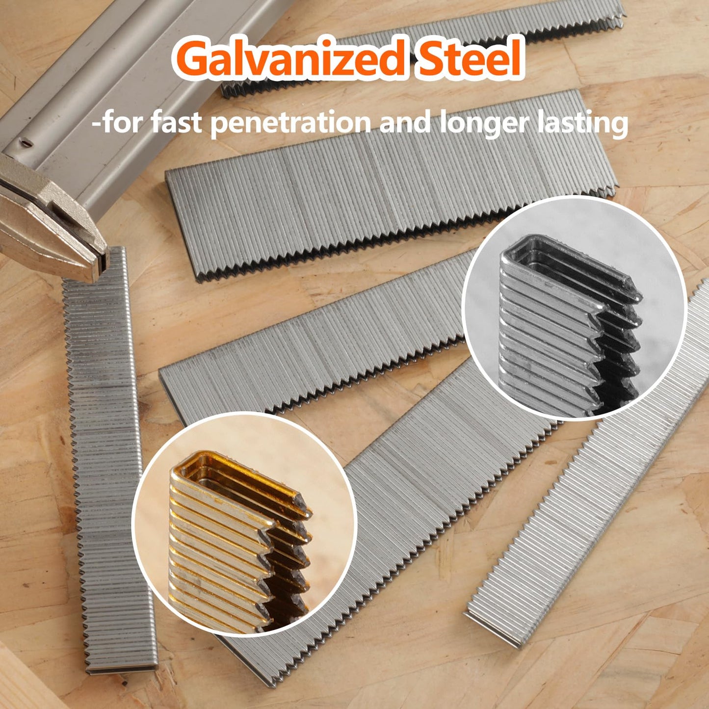 SITLDY 2000-Count 18 Gauge 1/4 Inch Narrow Crown Staples (1/2"+3/4"+1"+1-1/4"+1-1/2"), 400 per Size, Heavy Duty Beveled Chiseled Pointed Galvanized, Assorted Size Project Pack