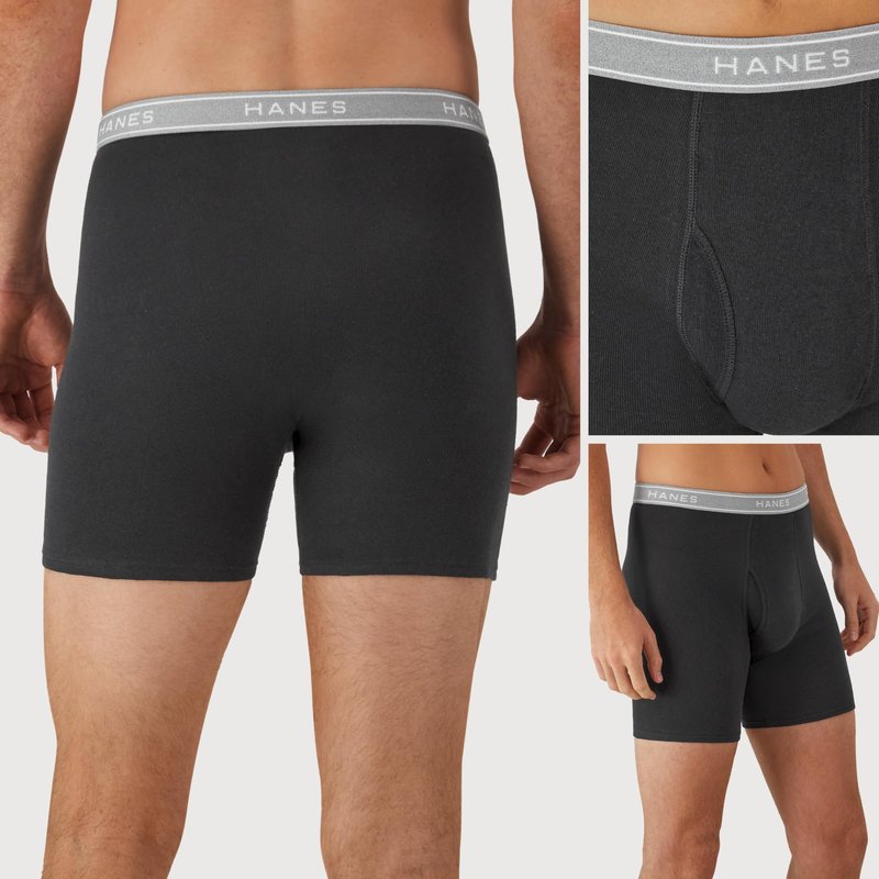 Hanes Men's Boxer Soft Breathable Cotton ComfortFlex Waistband, Multipack Brief Underwear, 6 Pack - Black/Gray, Large
