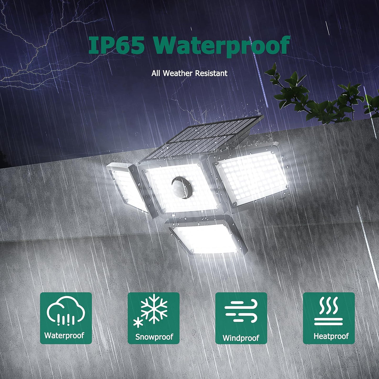 omibee 3000LM Solar Lights Outdoor, 4 Adjustable Heads Solar Motion Sensor Lights with 283 LED, IP65 Waterproof Security Wall Lights, Remote Control Flood Lights for Graden, Outside, Backyard 2 Pack