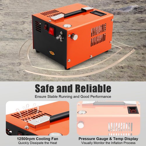 PCP Air Compressor, 250W 4500PSI/300 Bar High Pressure Air Compressor with Built-in Fan Cooling System 110V AC Portable AirCompressor 12500rpm