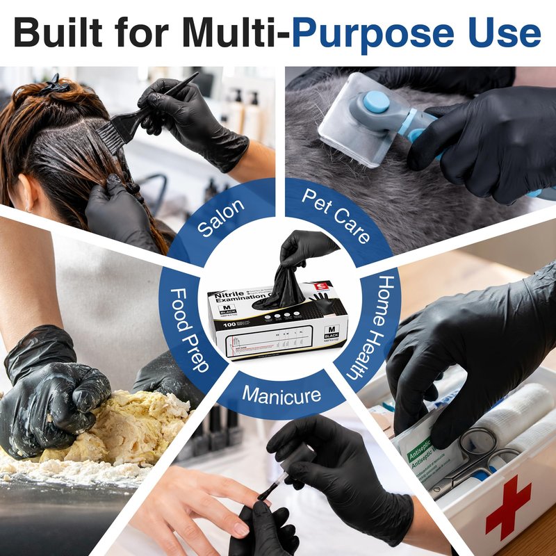 Schneider Black Nitrile Exam Gloves, Box of 100, Latex Free & Powder Free Disposable Gloves, for Medical, Food Prep & Cleaning, Small