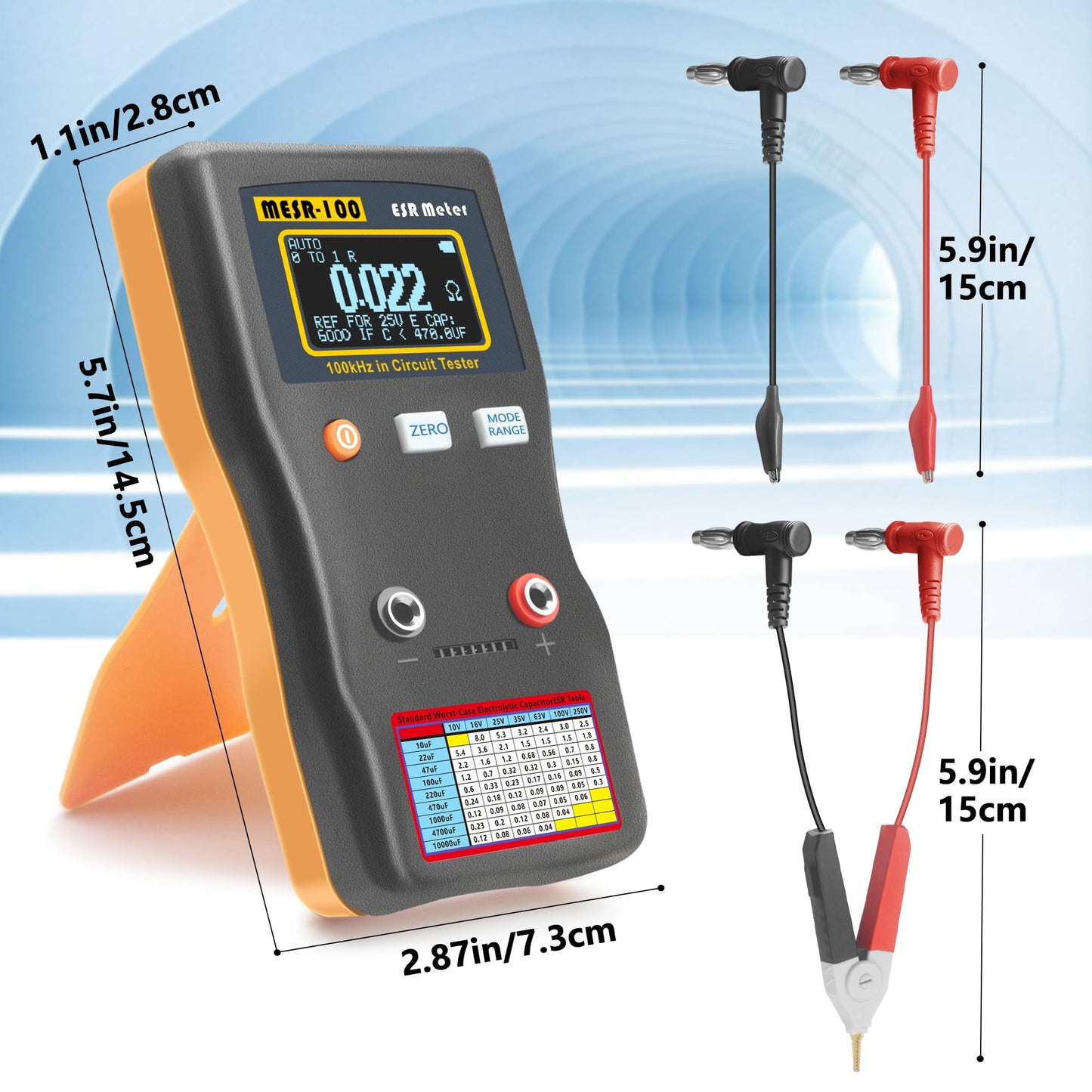 Wisamic MESR-100 V2 Automatic Range Switching, ESR Meter Capacitor Tester, Low Ohm Meter Up to 0.01 to 100R, Alligator Clip and SMD Test Clip Supporting Capacitance Meter Measurement in The Line