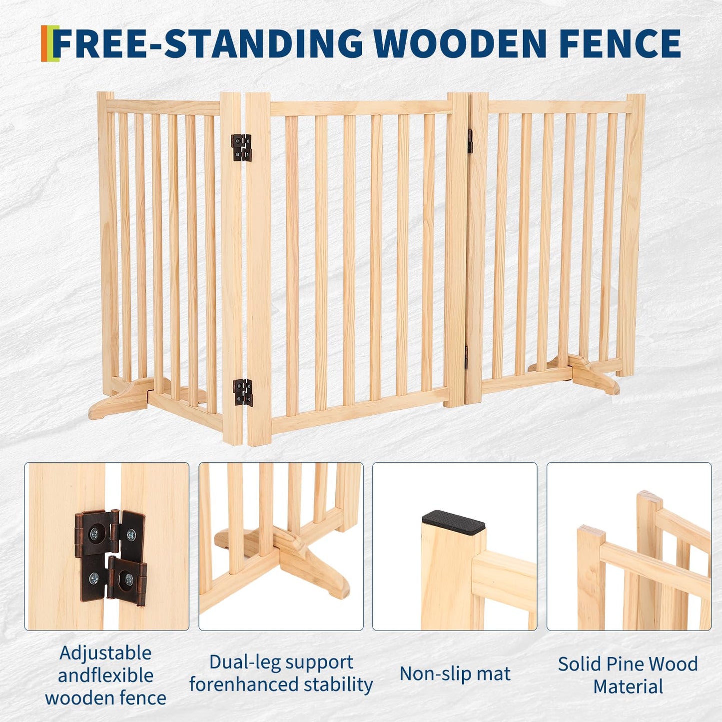 Paint-Free Wooden Freestanding Dog Gates, Wooden Indoor Dog Fence,Collapsible Wood Pet Gates for The House,Doorways, Stairs,Step Over Fence -3 Panel H:24”
