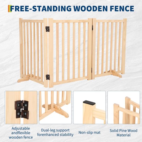 Paint-Free Wooden Freestanding Dog Gates, Wooden Indoor Dog Fence,Collapsible Wood Pet Gates for The House,Doorways, Stairs,Step Over Fence -3 Panel H:24”