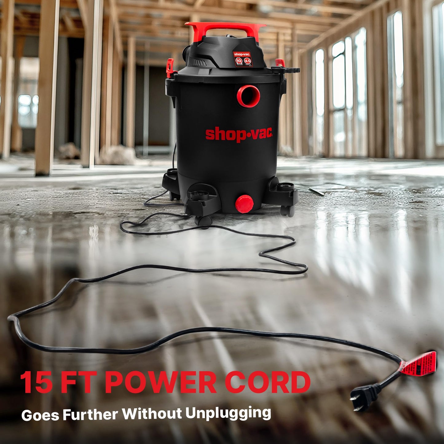 Shop-Vac 5430115 Wet/Dry Vacuum, 10 Gallon, 4.5 Peak HP, 1-7/8 Inch Diameter x 7 Foot Hose, 15 Foot Cord, Ideal for Jobsite, Garage, Workshop & Home