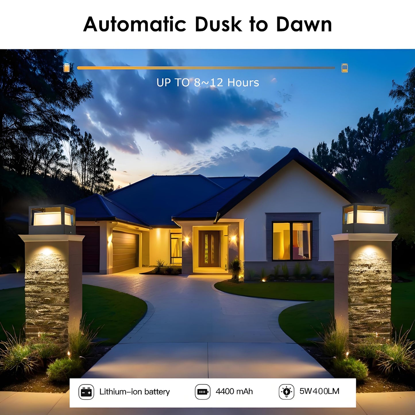 GCDFGV Solar Post Light, Dusk to Dawn Solar Lamp Post Light Ip65 Waterproof Pillar Lights Outdoor 6.3", 3000k, Aluminum, for Garden Patio Yard Decoration, Up to 12 Hours, Black