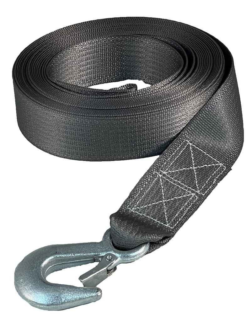 Cajun Tie Downs Boat Winch Strap with Hook —, 2", 5,000 lb, Galvanized Hook, Bolt Loop, Fits Any 2" Reel, Made in USA, 16 ft