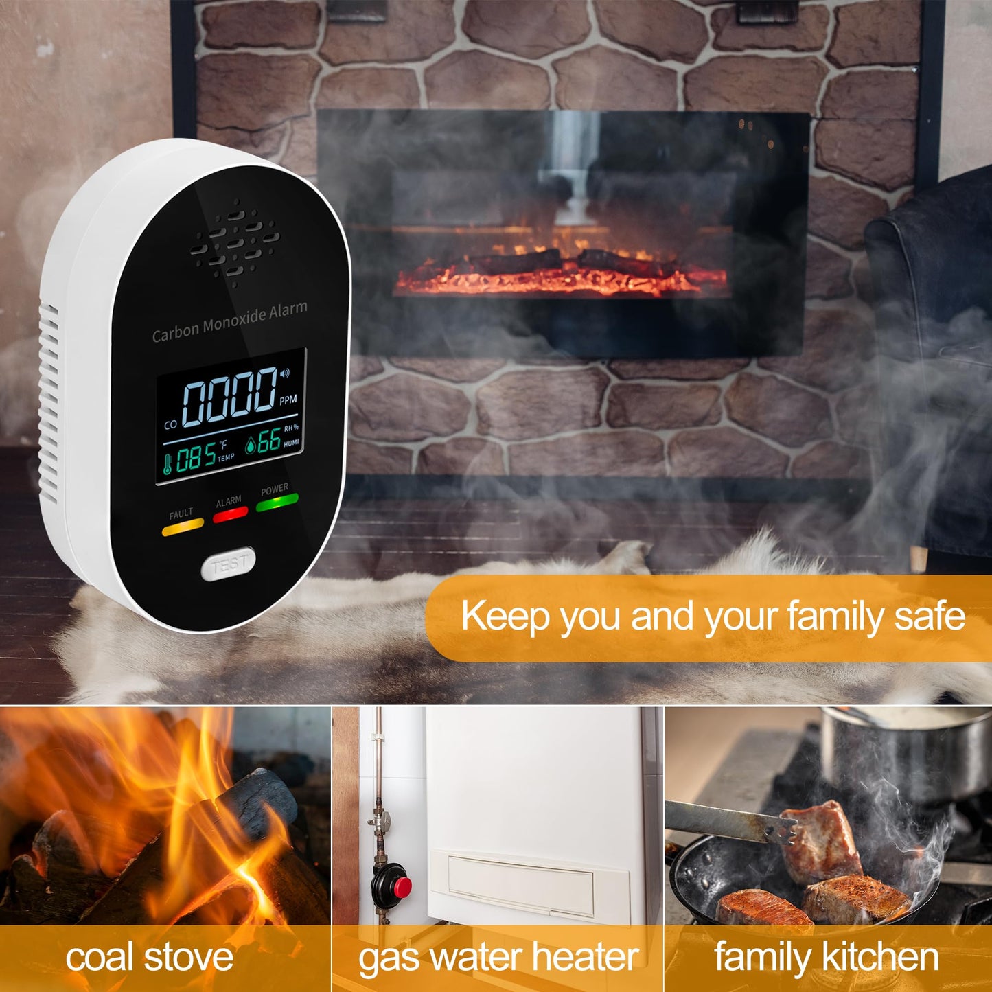 3-in-1 Carbon Monoxide Detectors, Carbon Monoxide Detector Plug in with Temperature Humidity Sensor Built-in, Carbon Monoxide Alarm with Clear LCD Display and Sound Warning, Easy to Install