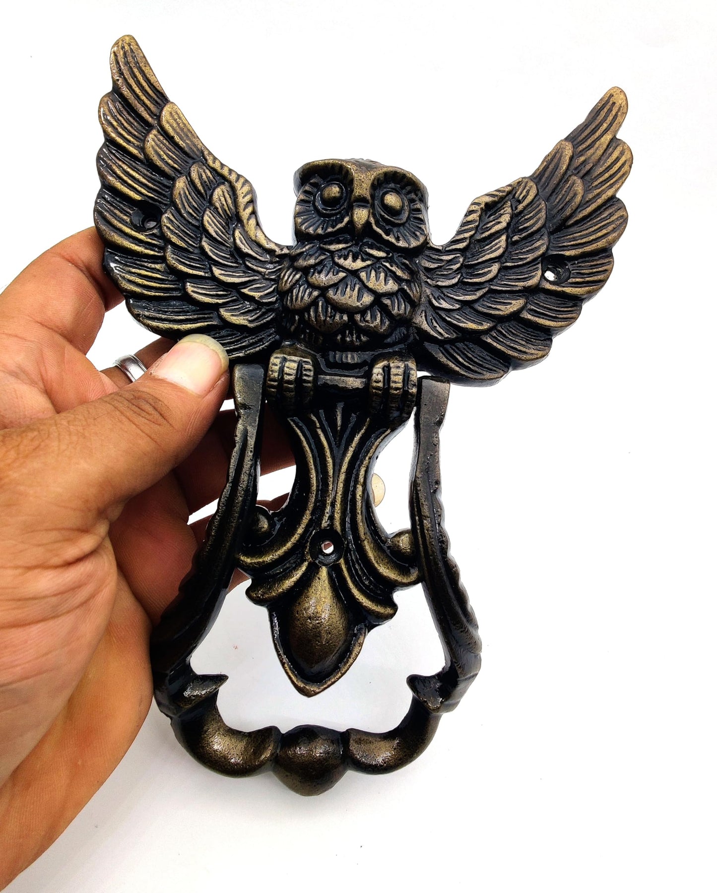 Owl Front Door Knocker, Heavy Duty, Garden/House Decor, Antique Bronze for Wooden House Farmhouse, Home Décor Accessories