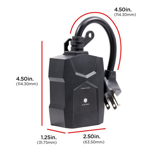 UltraPro Outdoor Outlet Timer - Dusk-to-Dawn Sensor, Single Outlet Light Automation, Weather-Resistant, Seasonal Landscape Timer, Black, 1 Pack