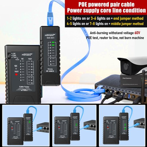 NF-468CS Network Cable Tester,RJ45/RJ11/CAT5/CAT6/CAT5E/CAT6A/ CAT7/POE Test UTP/STP Continuity Tester Ethernet Cable Mapper Phone Line CAT3, Ethernet Cable Tester, LAN Cable Test Network Tools