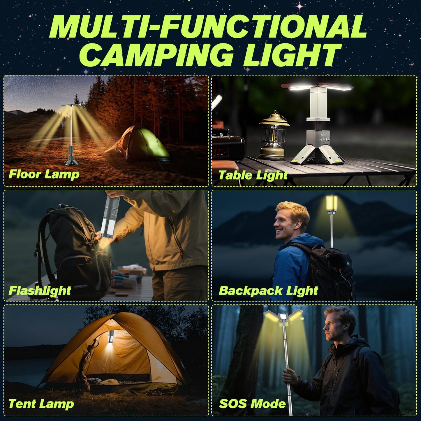 SakerPlus Portable Camping Light, 14000mAh Telescopic Camping Lantern with Rechargeable Power Supply, Dimmable Magnetic Tent Lamps 6000 Lumen Outdoor Work Lights for Hiking,Camping,Home Emergency