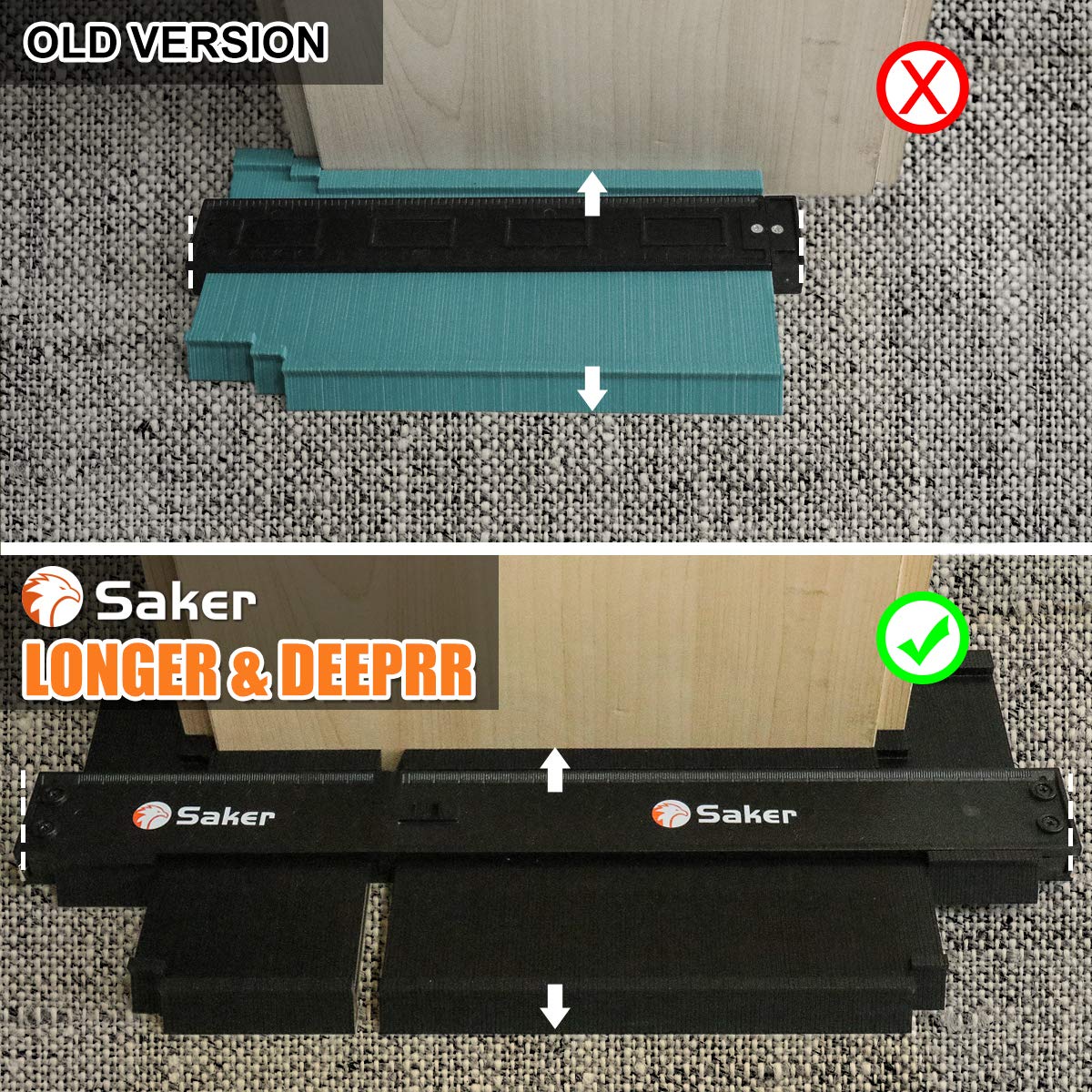 Saker Connection Profile Gauge-Adjustable Lock-Must Have Tool for DIY Handyman, Construction (5+10 INCH, BLACK+BLACK)