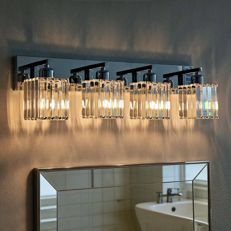 LKHF Brushed Chrome Crystal Bathroom Vanity Light, 4-Light Modern Bathroom Lighting Fixtures Over Mirror,Chrome Wall Sconce Light Fixtures with Square Shade