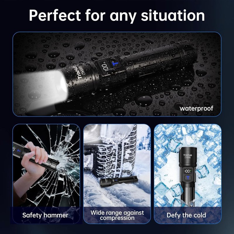 TrixHub Rechargeable Flashlights 2 Pack, Super Bright High Lumens Flash Light, 5 Modes Zoomable Linternas with LCD Digital Display, Powerful Handheld LED Flashlights for Home Emergencies Camping