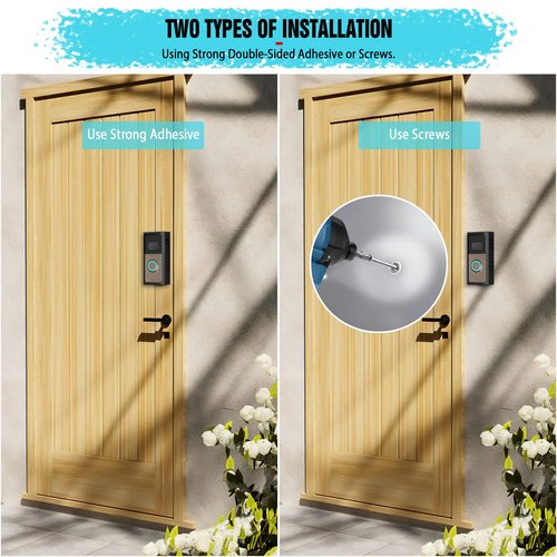 PUUUCI No-Drill Doorbell Mount for Ring Battery Video Doorbell 2/3/4/(2020 Release)/(2024 Release)/Plus/Pro, Adhesive Steel Metal Doorbell Mounting Bracket Accessories for Apartment, Home, Business