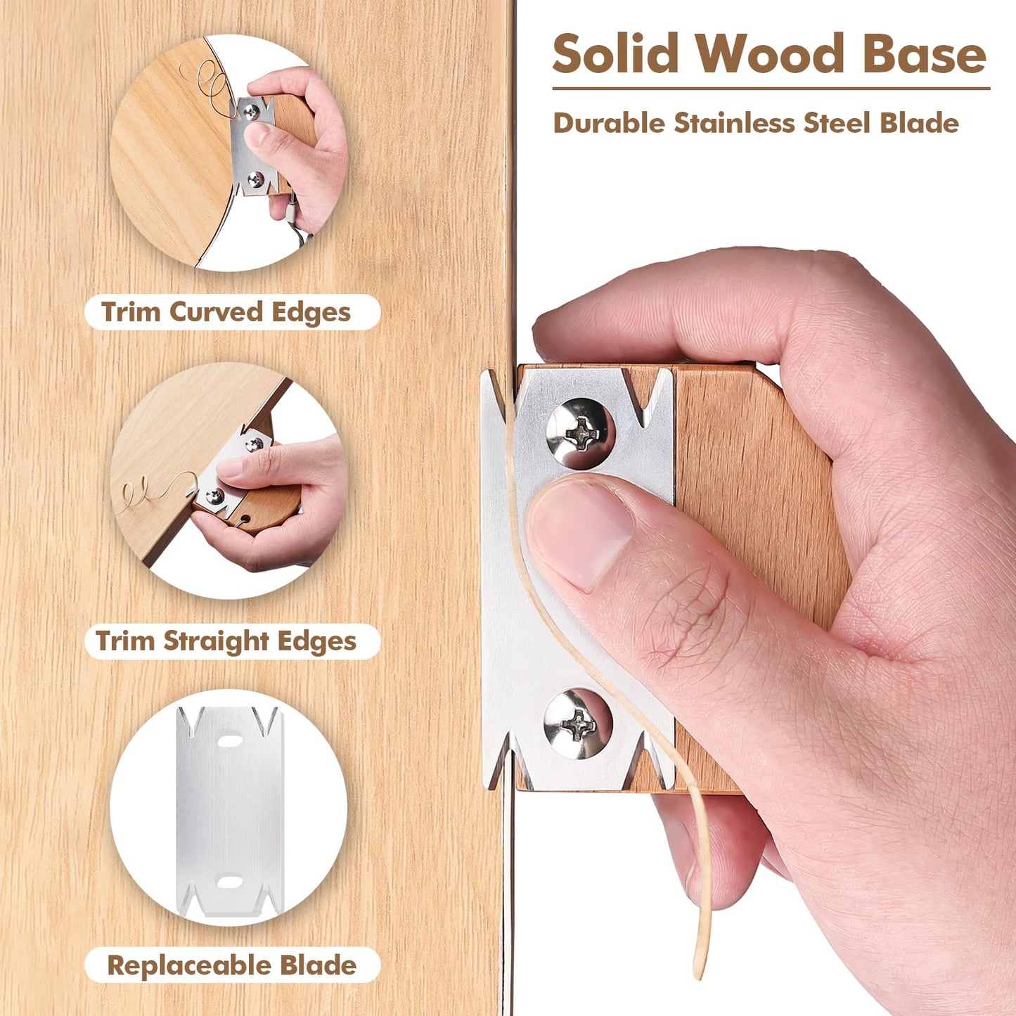 DRAXZOR Edge Banding Trimmer, 2025 Upgraded Wood Edge Band Cutter with Wooden Handle and Stainless Steel Blade, Professional Veneer Edge Trimmer Tool for Woodworking, Veneer, PVC