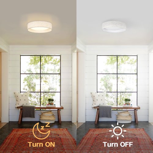 HILUXIA Modern Linen LED 13 Inch Ceiling Light Fixture with 24W 5CCT, Set of 2, Flush Mount Low Profile Room Lamp, Dimmable Minimalist Lighting for Bedroom, Kitchen, Hallway, Closet, Entryway, 2 Pack