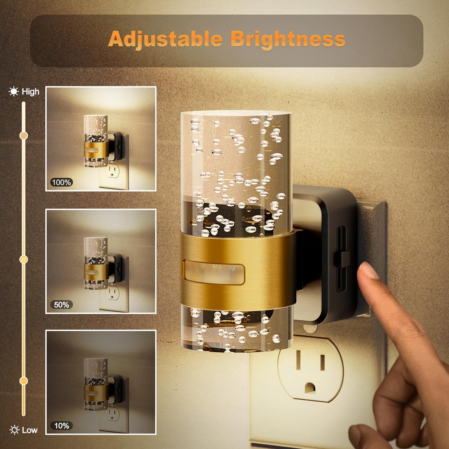 JandCase Motion Sensor Night Light, Night Lights Plug into Wall,2 Pack 3000K Soft White 0-100 LM Dimmable LED Night Light, Motion Activated Nightlight for Bathroom Hallway Decor