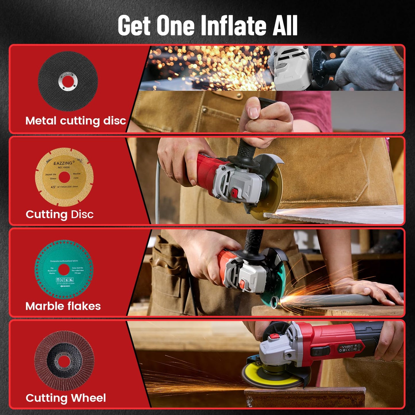 Avhrit Angle Grinder 10 Amp, 4-1/2 inch Power Angle Grinder Tools with 13000 RPM, 1200W Small Angle Grinder for Cutting, Grinding, Polishing