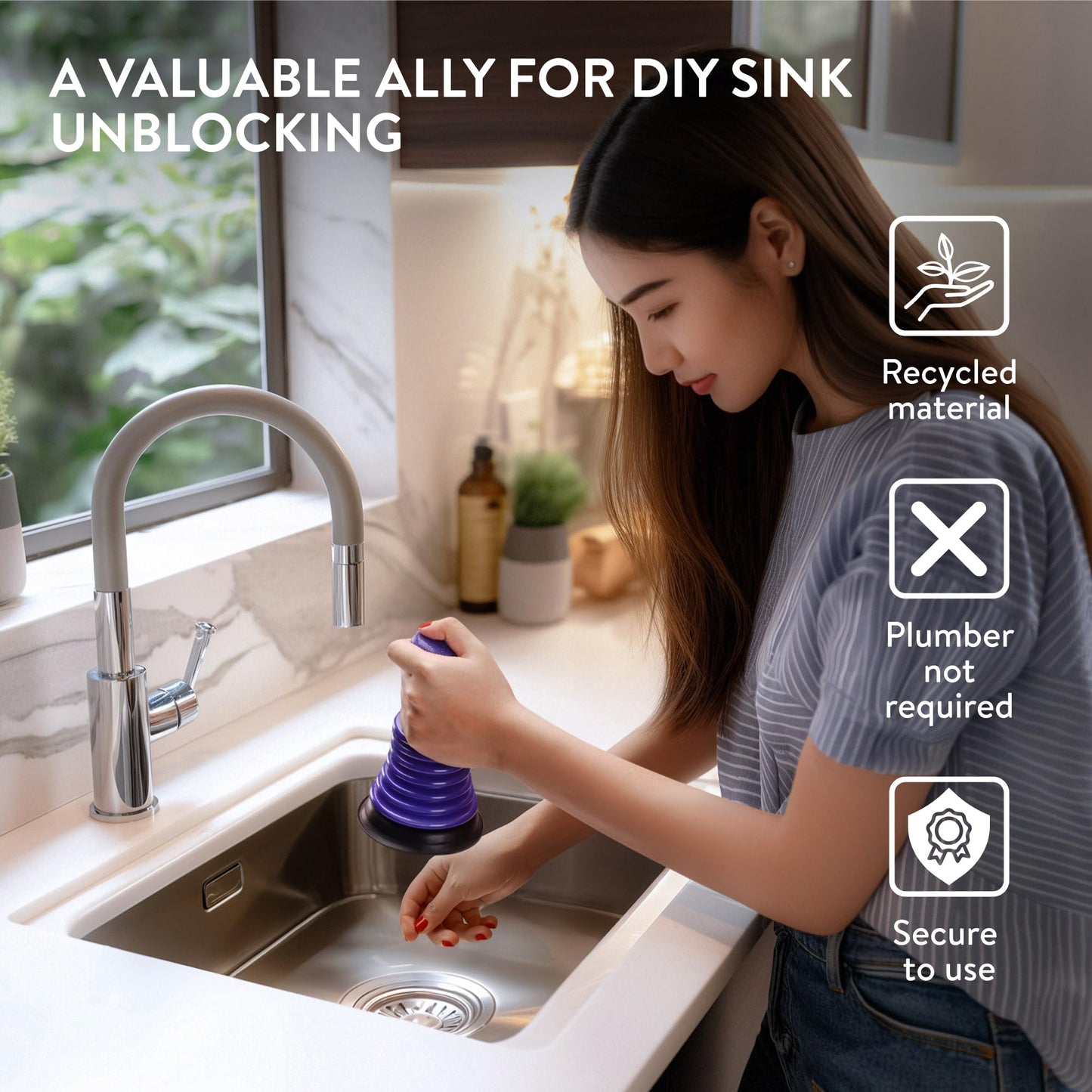 Luigi's Mini Sink Plunger - Shower Drain Clog Remover - for Clogged Drain in Kitchen, Bathroom, Baths, Waste Pipes - Heavy Duty, Powerful Toilet Plungers with Bellows