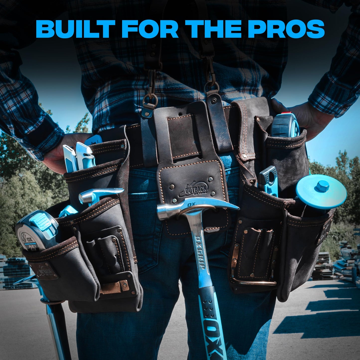 OX Pro Oil‑Tanned Leather Carpenter Tool Belt with Padded Suspenders & Dual Hammer Loops