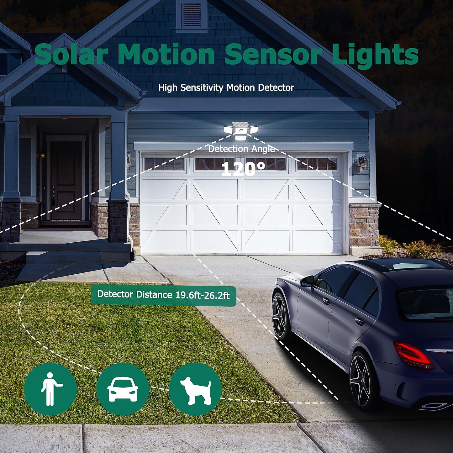 omibee 3000LM Solar Lights Outdoor, 4 Adjustable Heads Solar Motion Sensor Lights with 283 LED, IP65 Waterproof Security Wall Lights, Remote Control Flood Lights for Graden, Outside, Backyard 2 Pack