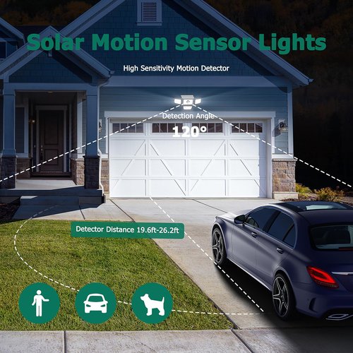 omibee 3000LM Solar Lights Outdoor, 4 Adjustable Heads Solar Motion Sensor Lights with 283 LED, IP65 Waterproof Security Wall Lights, Remote Control Flood Lights for Graden, Outside, Backyard 2 Pack