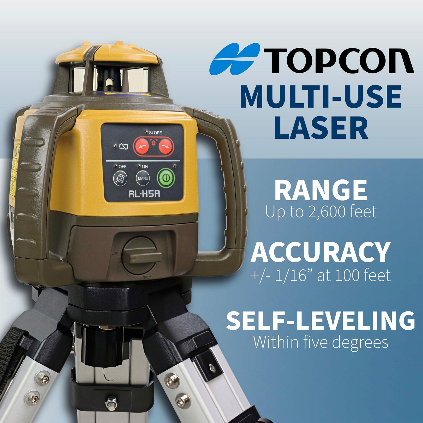 Topcon RL-H5A Laser Transit Leveler Kit - LS-80X Rotary Laser Receiver with Rod Bracket - 36-60in Precision Level 360 Laser Tripod - 13ft Fiber Rod Level Tool with Tenth Increments for Construction
