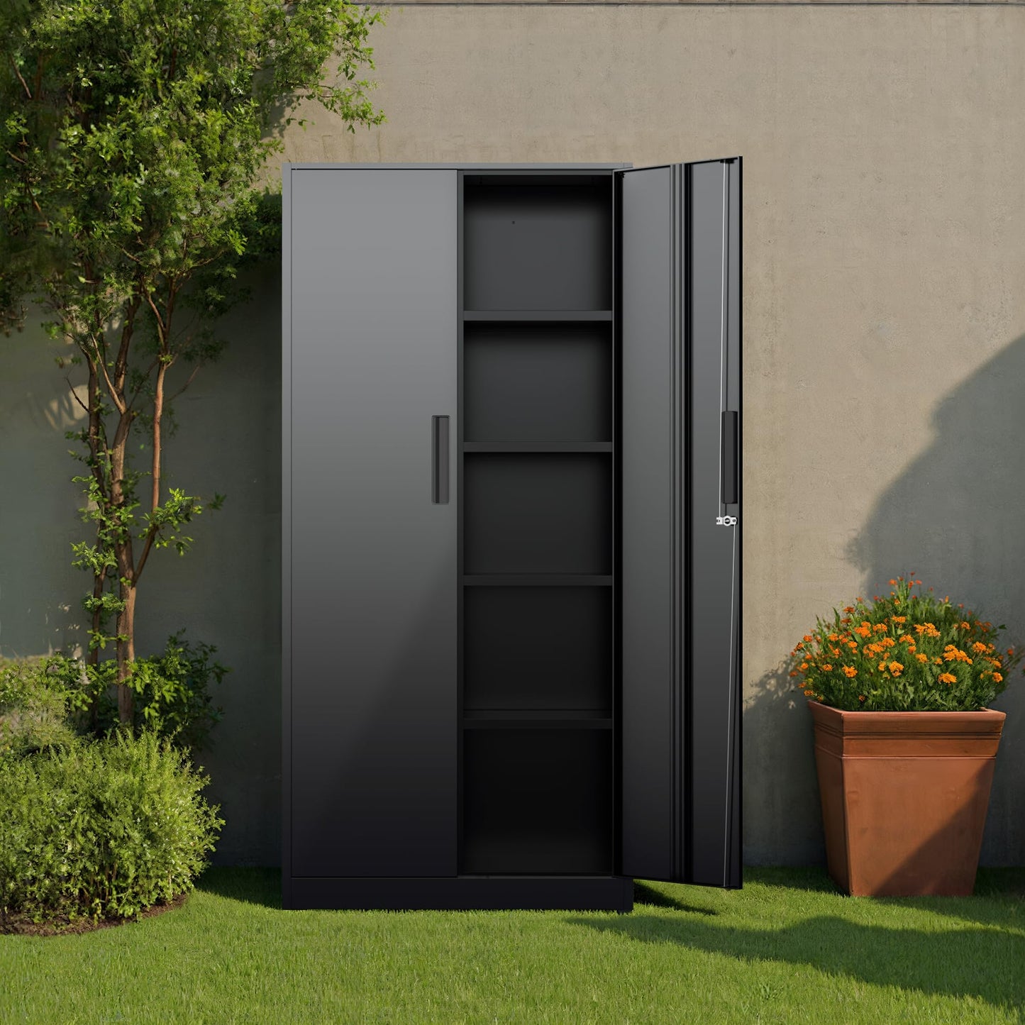 Oakcloud Metal Storage Cabinet Tool Organizer, 72" Lockable Garage Storage Tool Cabinets with 2 Doors and 4 Adjustable Shelves, Locking File Cabinet for Office, Home, School (72“ Standard-Black)