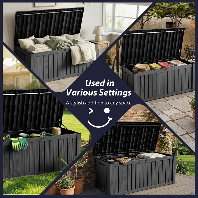 MAIUSCOLI 150 Gallon Outdoor Storage Box Waterproof Outside Resin Deck Box, Lockable Storage Bin for Patio Furniture,Garden Tools,Cushions,Pool Accessories(Black)
