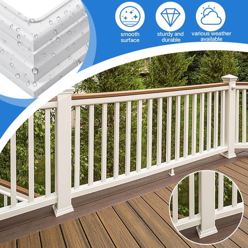 Aemygo 8 Pcs Vinyl Post Skirt, 4 Inch Split Style Post Base Cover White Post Sleeves Column Wraps for Porch, Fence, Stairs, Rails