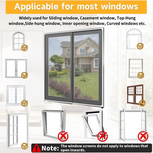 UtauHom Magnetic Window Screen, Adjustable DIY 40x59in Window Screen Replacement, White Frame Gray Fiberglass Mesh, No Drilling Easy Cut-to-Fit for Sliding/Swing/Top-Hung, Fits Wood/Iron/PVC Frames
