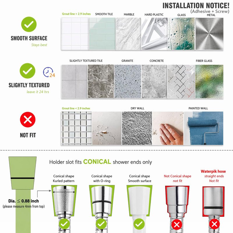 Handheld Shower Head Holder - 5 Positions Adjustable - Slide to Fit - Adhesive Mount with Screw Option, Bathroom Wall Mount Shower Hose Holder (Chrome)