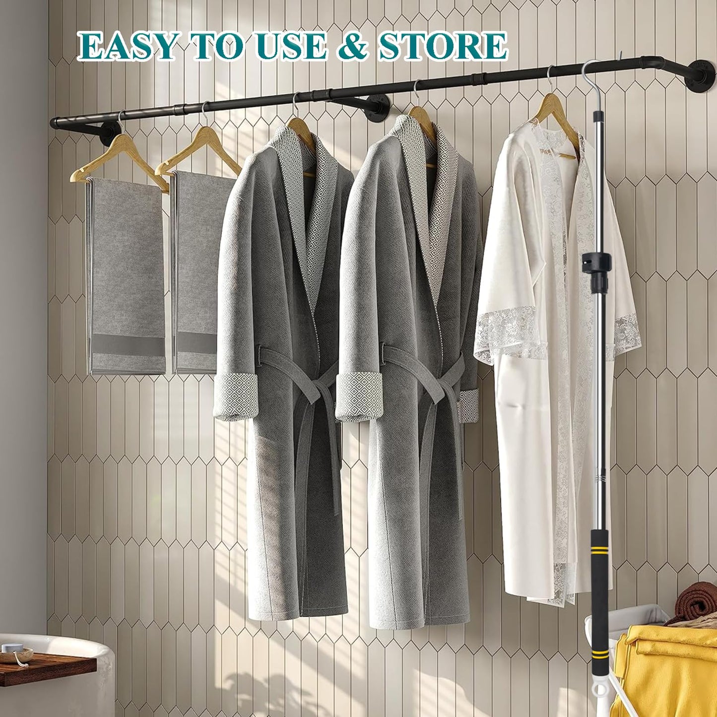 Greeily Clothes Hanger Reaching Hook Telescopic Adjustment clothes hook pole Light and can Extend from 37" to 65" with 4.7 "Hook and Sponge Handle.
